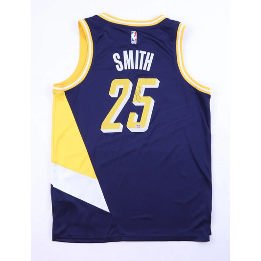 Jalen Smith signed Nike basketball jersey in dark blue with yellow and white accents