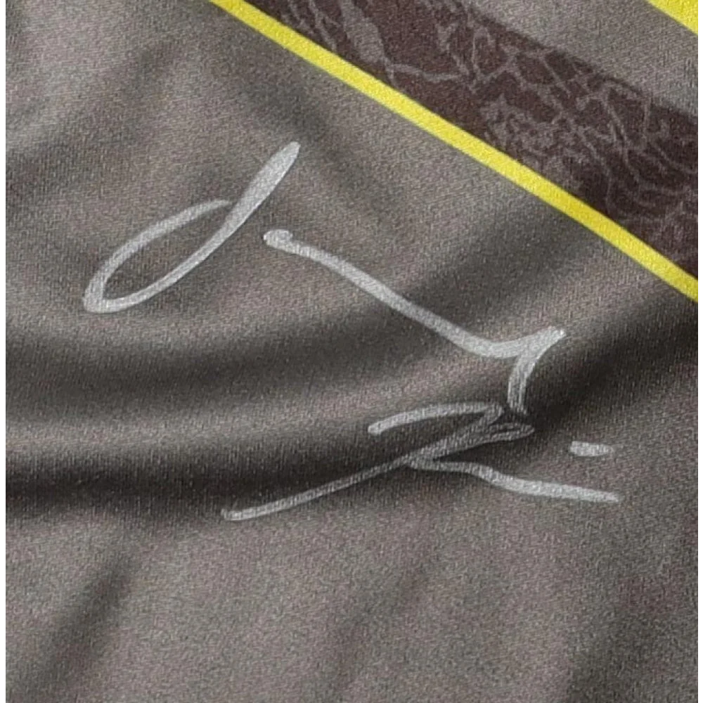 Jamahal Hill signed light heavyweight MMA boxing shorts with grey fabric and yellow stripe