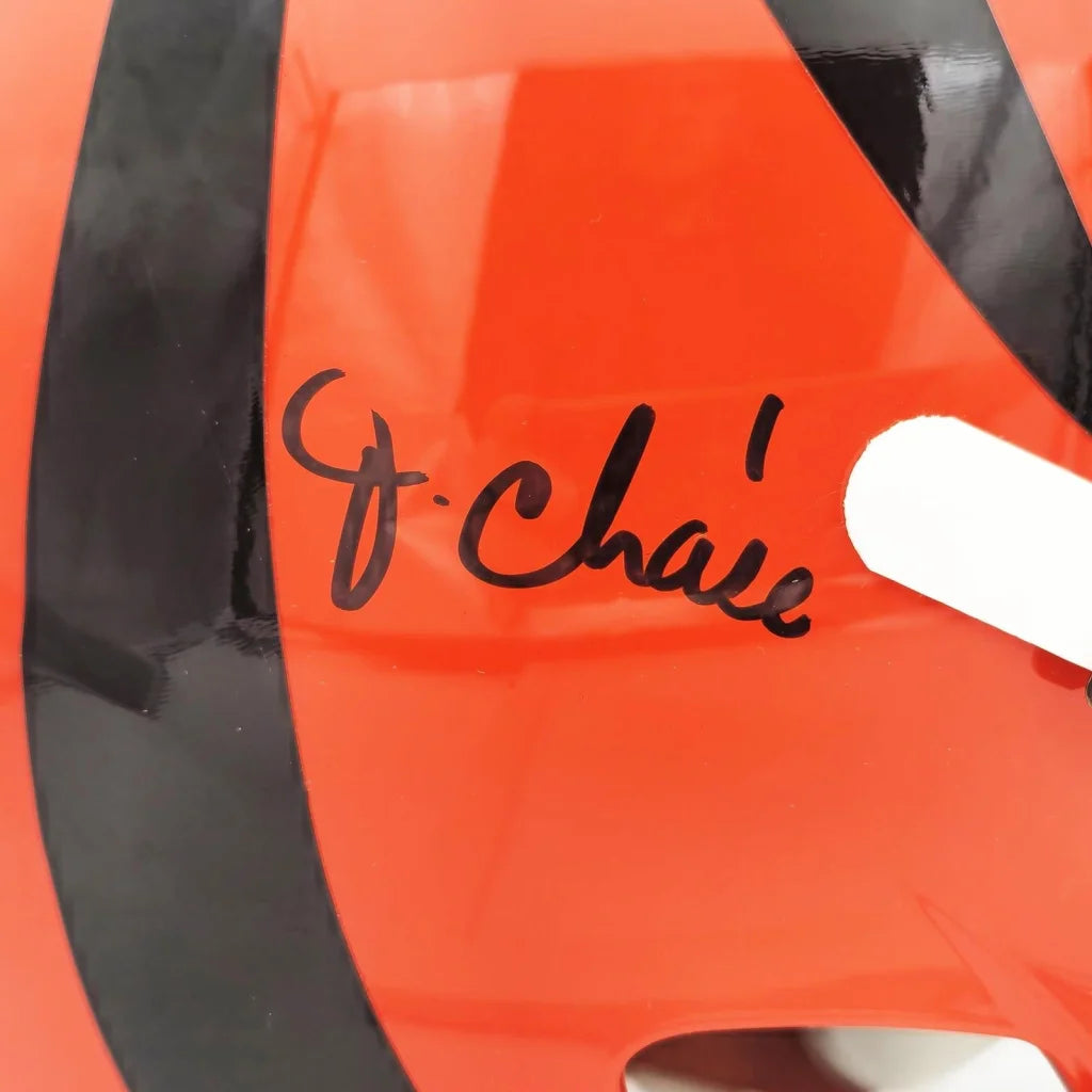 JaMarr Chase autographed Bengals replica helmet with tiger stripes