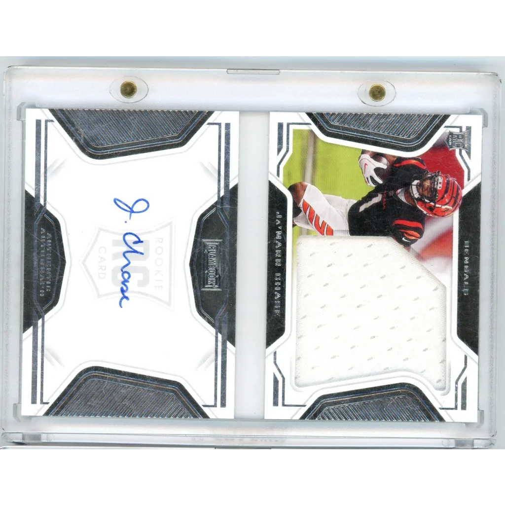 JaMarr Chase rookie jersey autograph card with dual panels and authentication