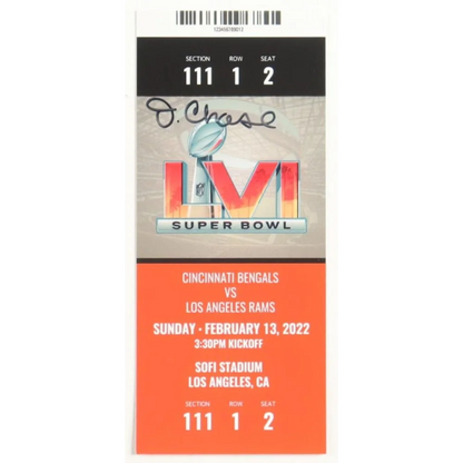 Autographed Cincinnati Bengals Super Bowl LVI ticket featuring JaMarr Chase signature