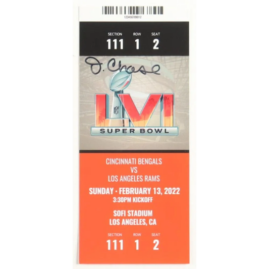 Autographed Cincinnati Bengals Super Bowl LVI ticket featuring JaMarr Chase signature