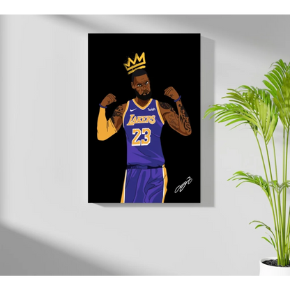 LeBron James Lakers crown insigne aluminum print in purple and gold