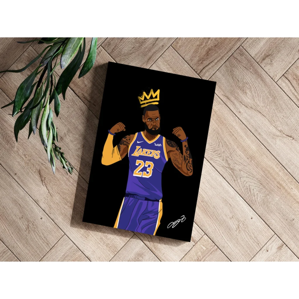 LeBron James in Lakers crown jersey on insigne aluminum print