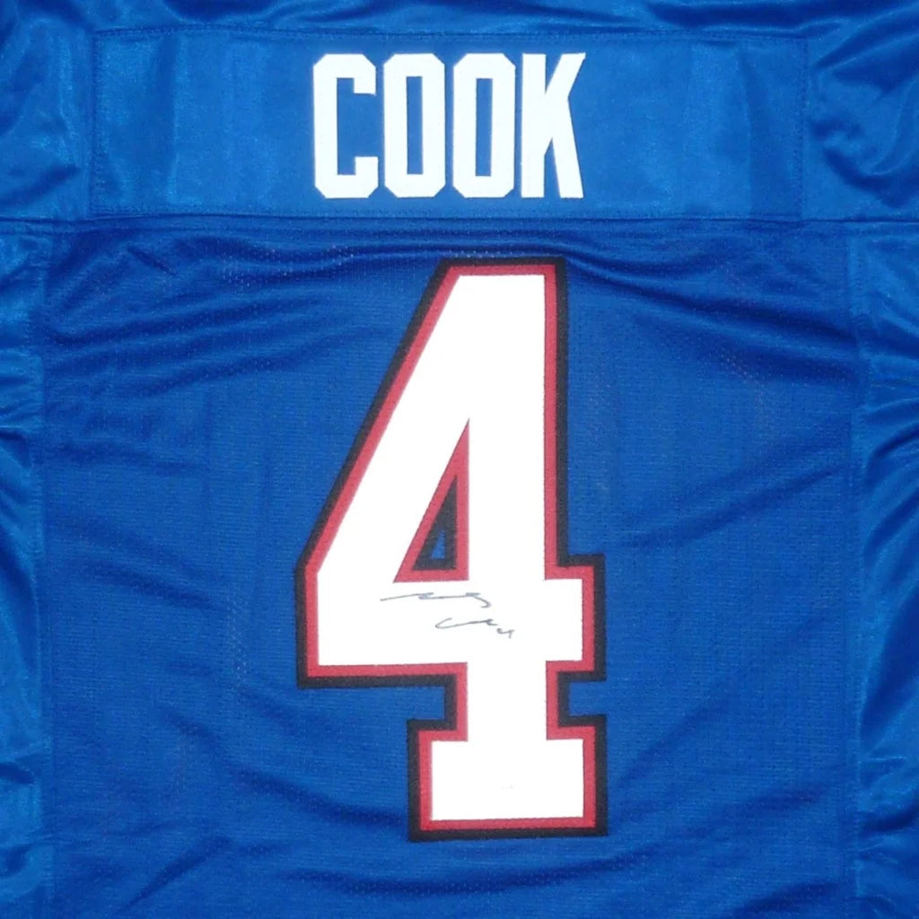 James Cook autographed Buffalo blue jersey with Cook #4
