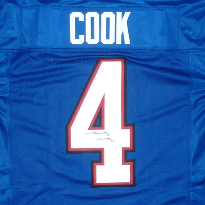 James Cook autographed Buffalo blue jersey with Cook #4