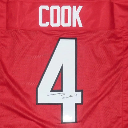 Autographed Georgia Bulldogs James Cook red jersey number 4