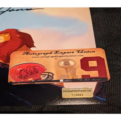 Authentication card for James Earl Jones auto signed Lion King print with certification