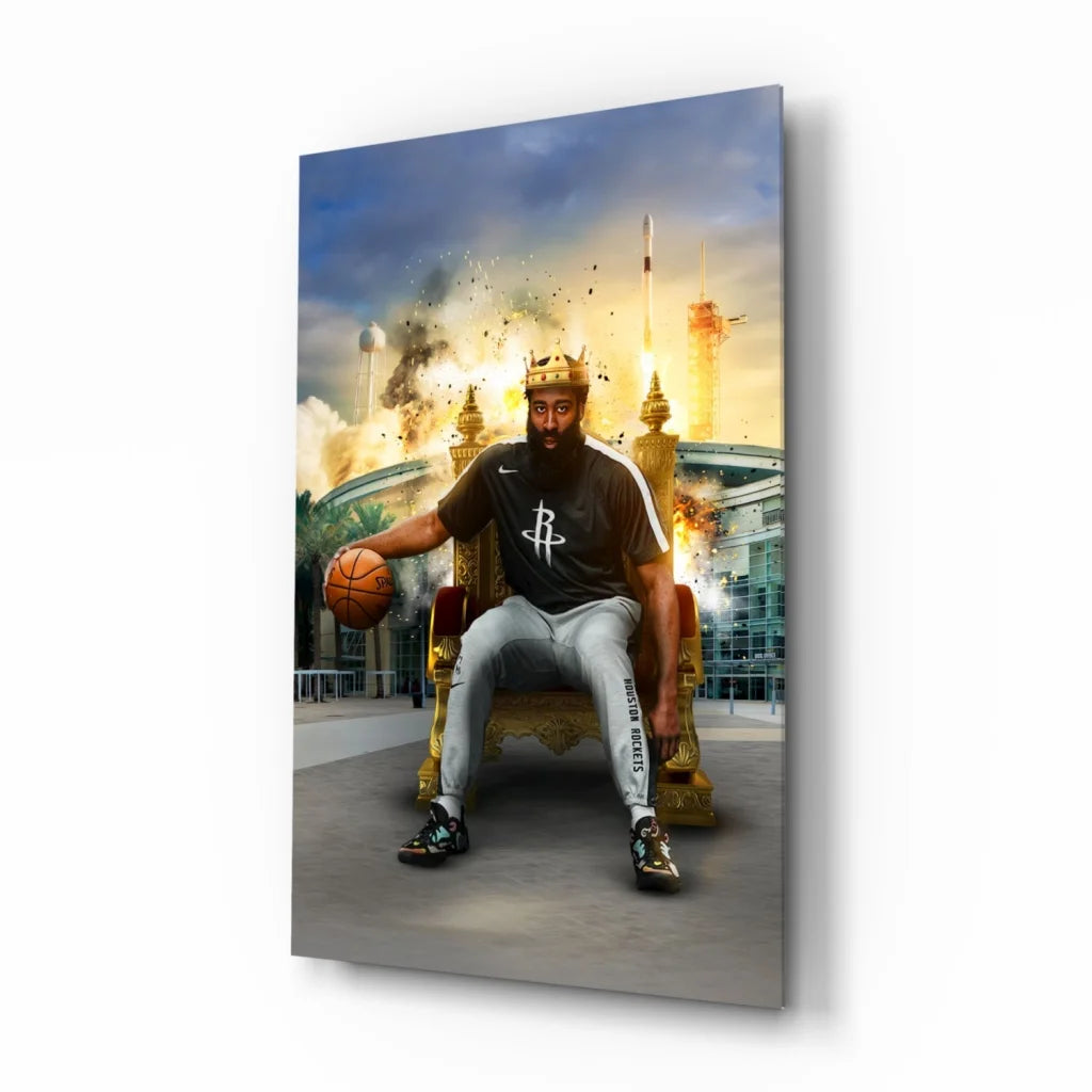 Houston Rockets King Glass Wall Art Canvas Throne Portrait | Insigneart USA | vintageantiquesgifts.com