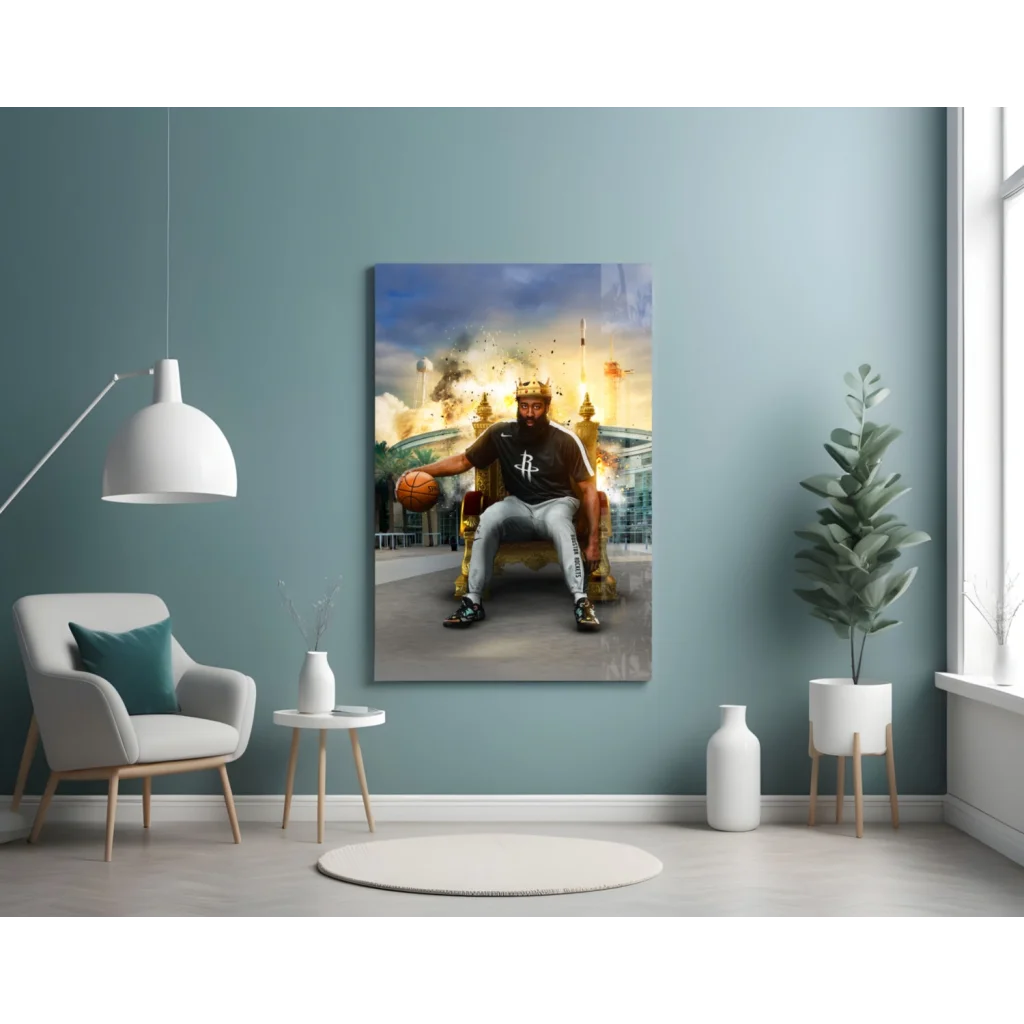Houston Rockets King Glass Wall Art Canvas Throne Portrait | Contemporary Home Wall Art | vintageantiquesgifts.com