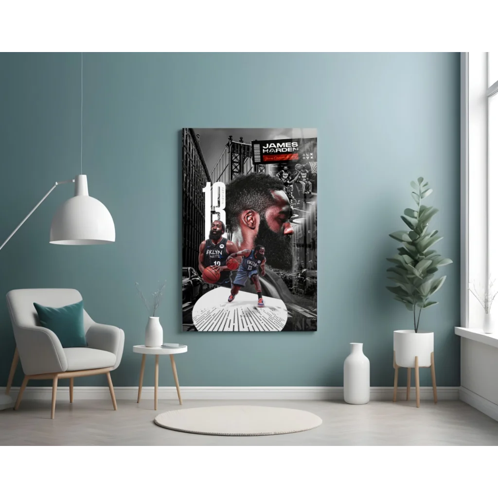 James Harden Brooklyn Nets Glass Wall Art Poster | Contemporary Home Wall Art | vintageantiquesgifts.com