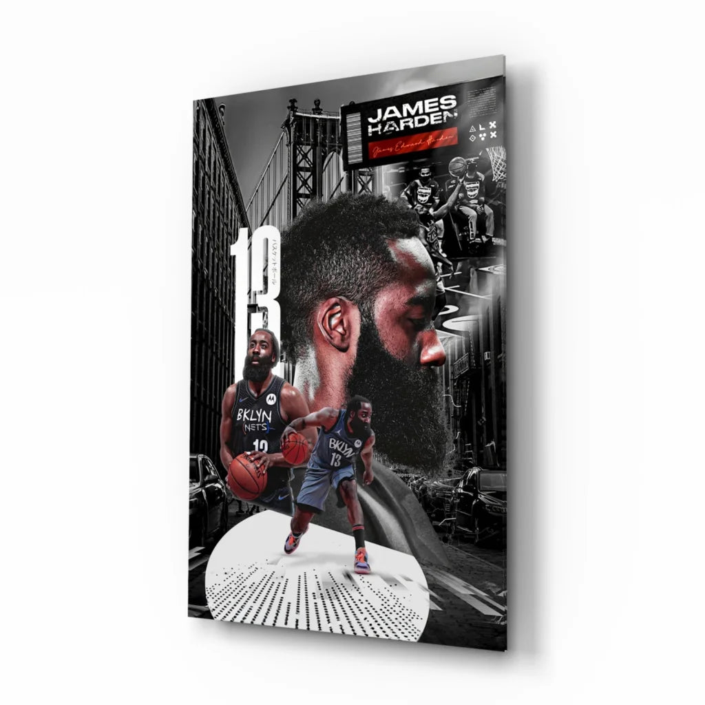 James Harden Brooklyn Nets Glass Wall Art Poster | Insigneart USA | vintageantiquesgifts.com