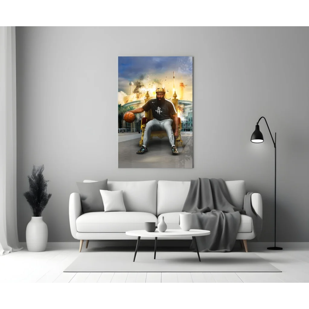 Houston Rockets King Glass Wall Art Canvas Throne Portrait | Modern Wall Art Decor | vintageantiquesgifts.com
