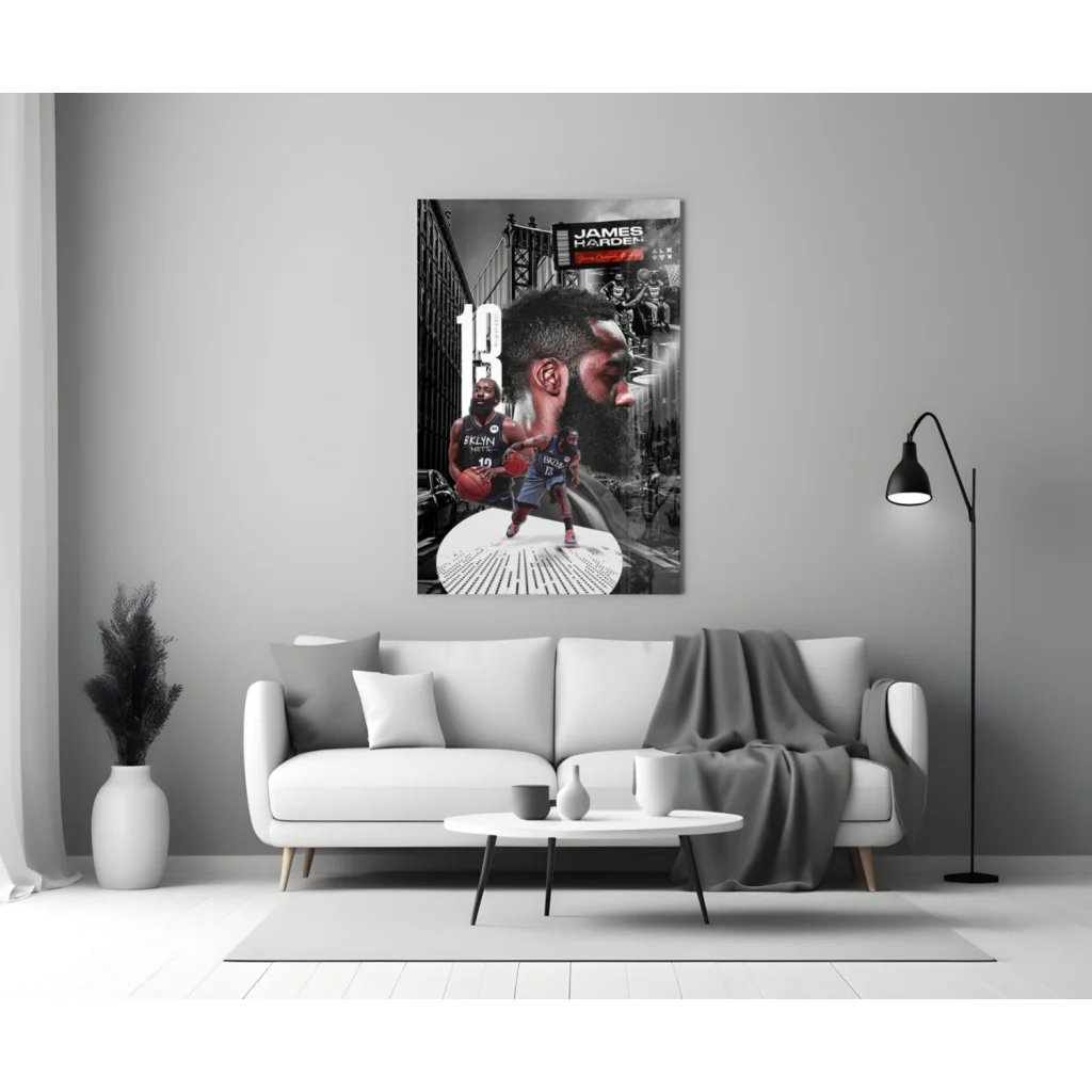 James Harden Brooklyn Nets Glass Wall Art Poster | Modern Wall Art Decor | vintageantiquesgifts.com