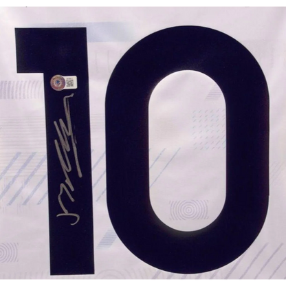 James Maddison signed Tottenham jersey with dark number 10, silver signature and sticker