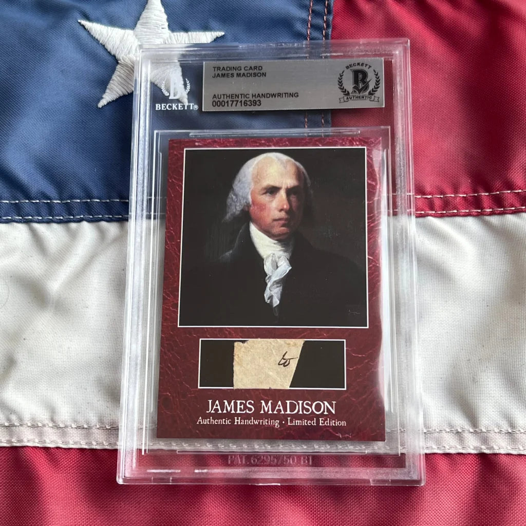 James Madison authentic handwritten autograph trading card in clear case