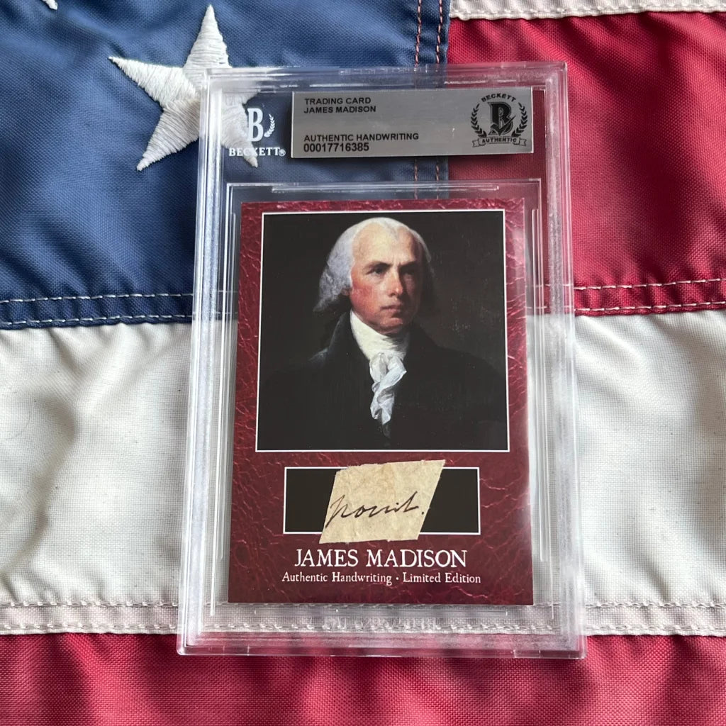 James Madison authentic handwritten autograph trading card in clear plastic case
