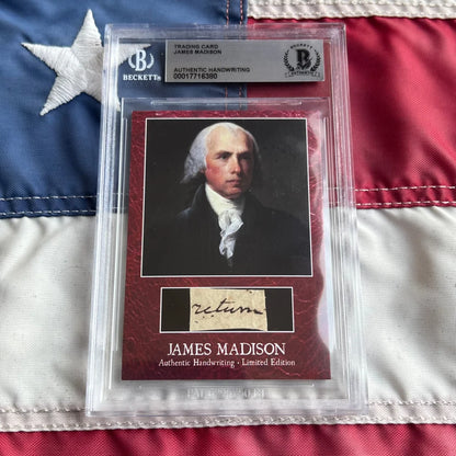 James Madison authentic handwritten autograph trading card with Beckett authentication