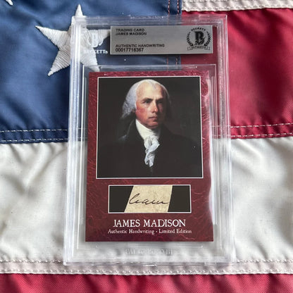 James Madison authentic handwritten autograph trading card in clear plastic case