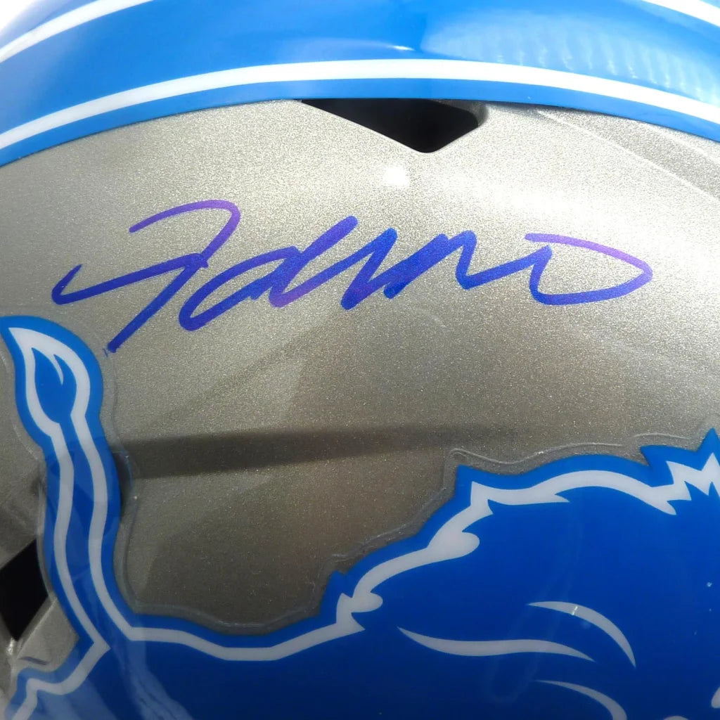Jameson Williams autographed Detroit Lions replica helmet in silver and blue