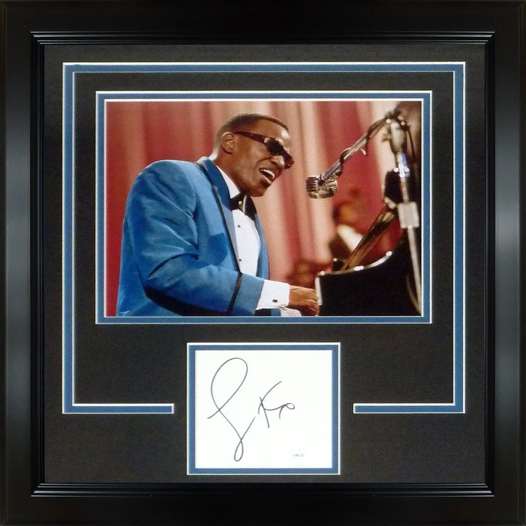 Jamie Foxx autographed Ray signature series blue piano player photo in deluxe frame