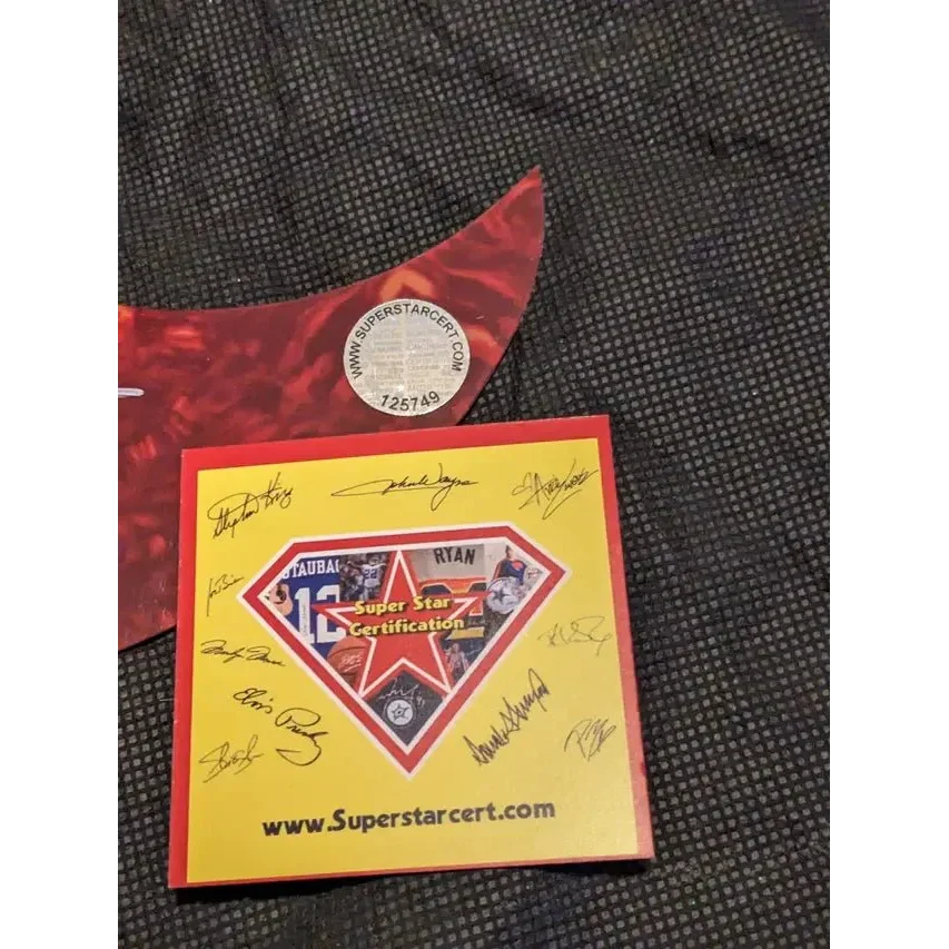 Jason Aldean signed red tortoiseshell guitar pickguard with holographic sticker and certificate