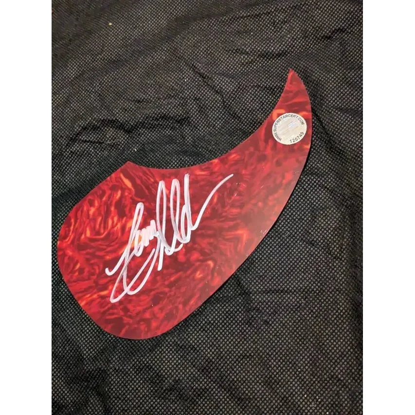 Jason Aldean signed red tortoiseshell guitar pick guard with white autograph