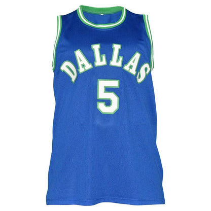 Jason Kidd autographed Dallas blue mesh jersey with green trim, white lettering, number 5