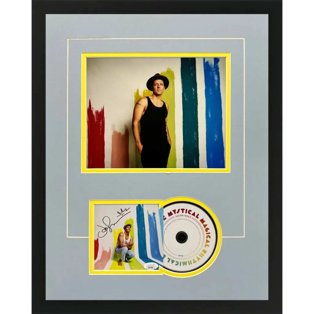 Framed Jason Mraz autographed CD and photo from Mystical Rhythms album