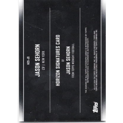 Silver metallic Jason Sehorn 2019 Topps Midnight auto card with signature