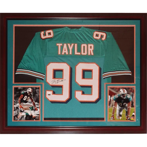 Jason Taylor autographed teal Miami Dolphins deluxe framed jersey #99