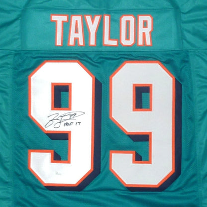 Jason Taylor autographed teal Miami Dolphins custom jersey #99 HOF 17