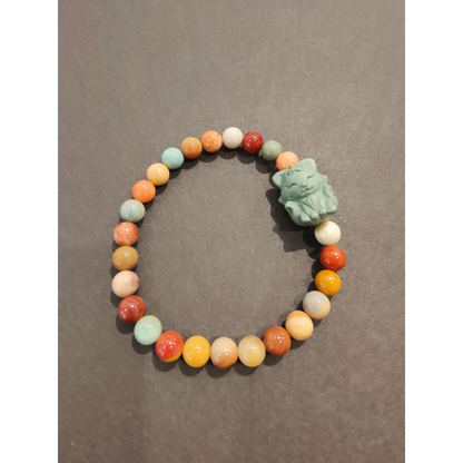 Jasper bead bracelet with colorful beads and mint green animal charm