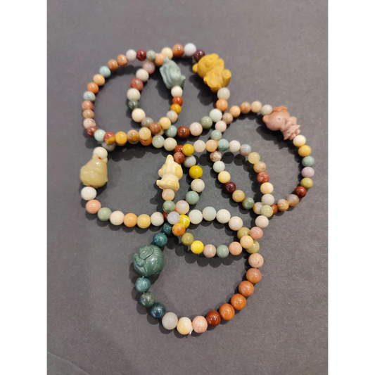 Jasper multi-color bead bracelet with animal charm