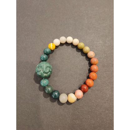 Jasper bead bracelet with green Buddha head, multi-color beads and animal charm