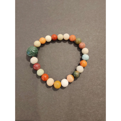 Jasper bead bracelet with multi-color stones and animal charm