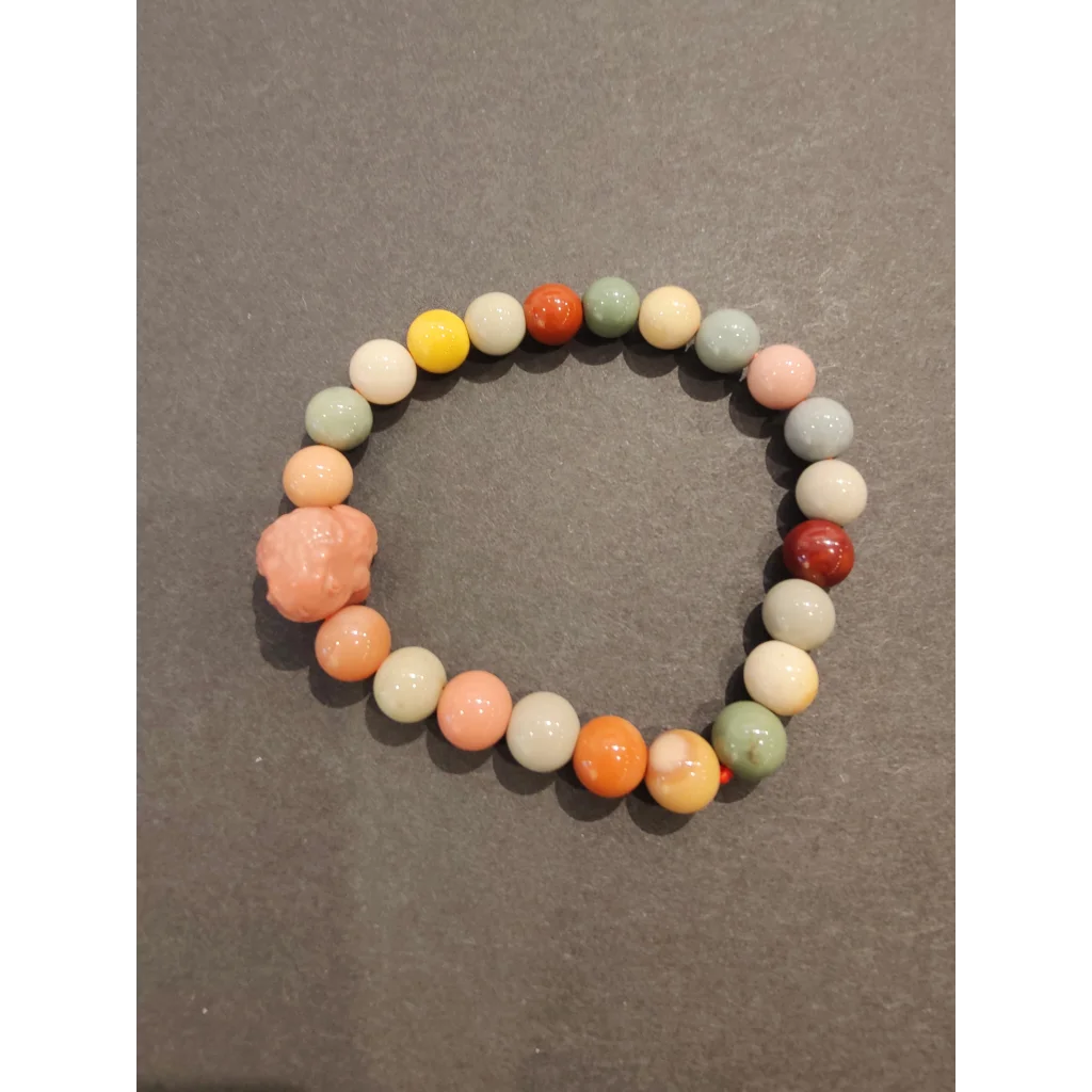 Jasper multi-color bead bracelet with animal charm in pastel hues