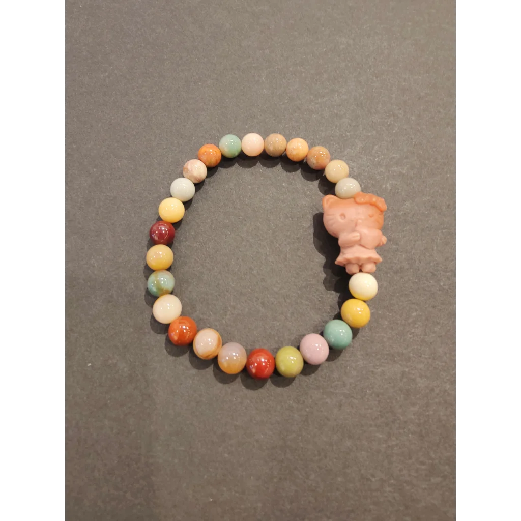 Pastel Jasper bead bracelet with Hello Kitty animal charm