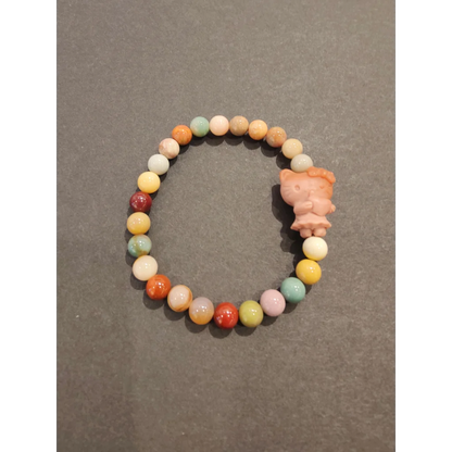 Pastel Jasper bead bracelet with Hello Kitty animal charm