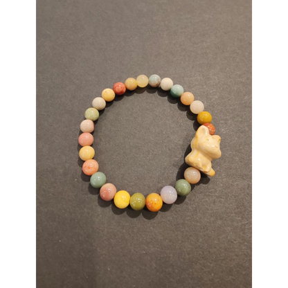Pastel Jasper bead bracelet with cream ceramic fox animal charm