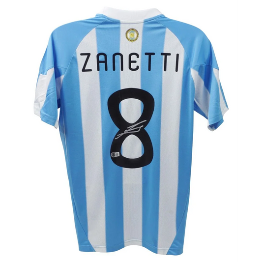 Light blue and white Javier Zanetti signed Argentina soccer jersey with number 8