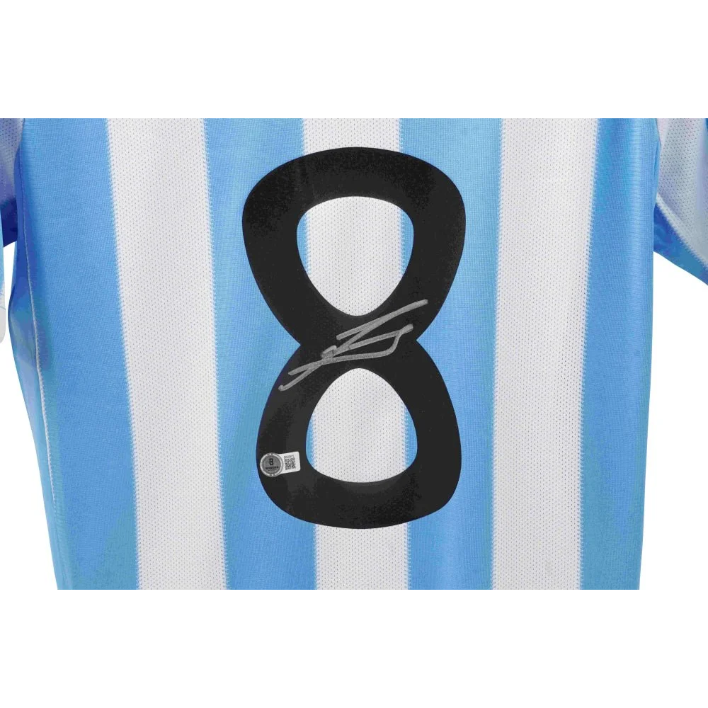Javier Zanetti signed Argentina soccer jersey with number 8 and autograph on front