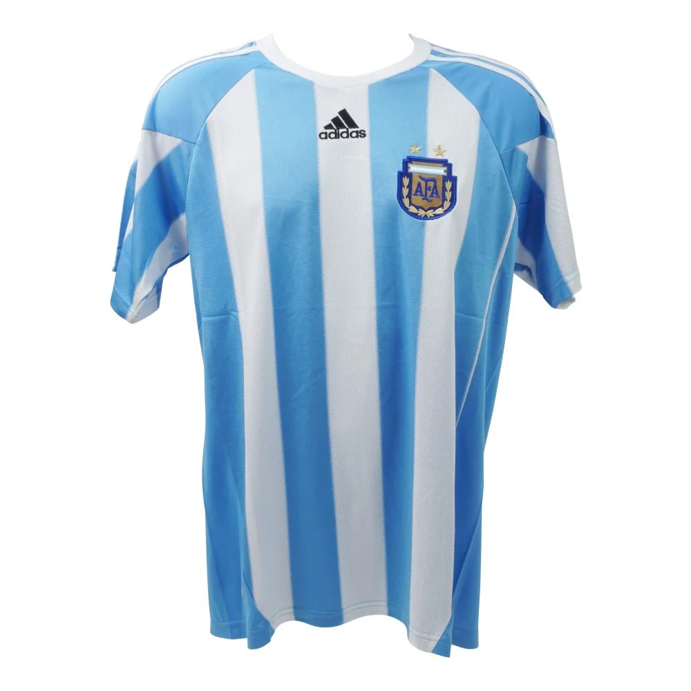 Light blue and white striped Javier Zanetti Argentina soccer jersey with signature