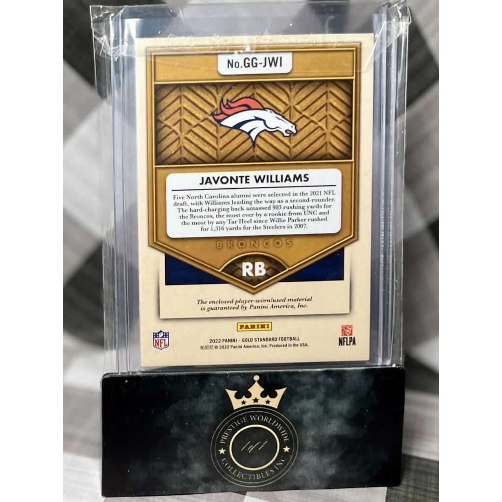2013 Panini Gold Standard Javonte Williams Broncos gold gear 2nd patch card