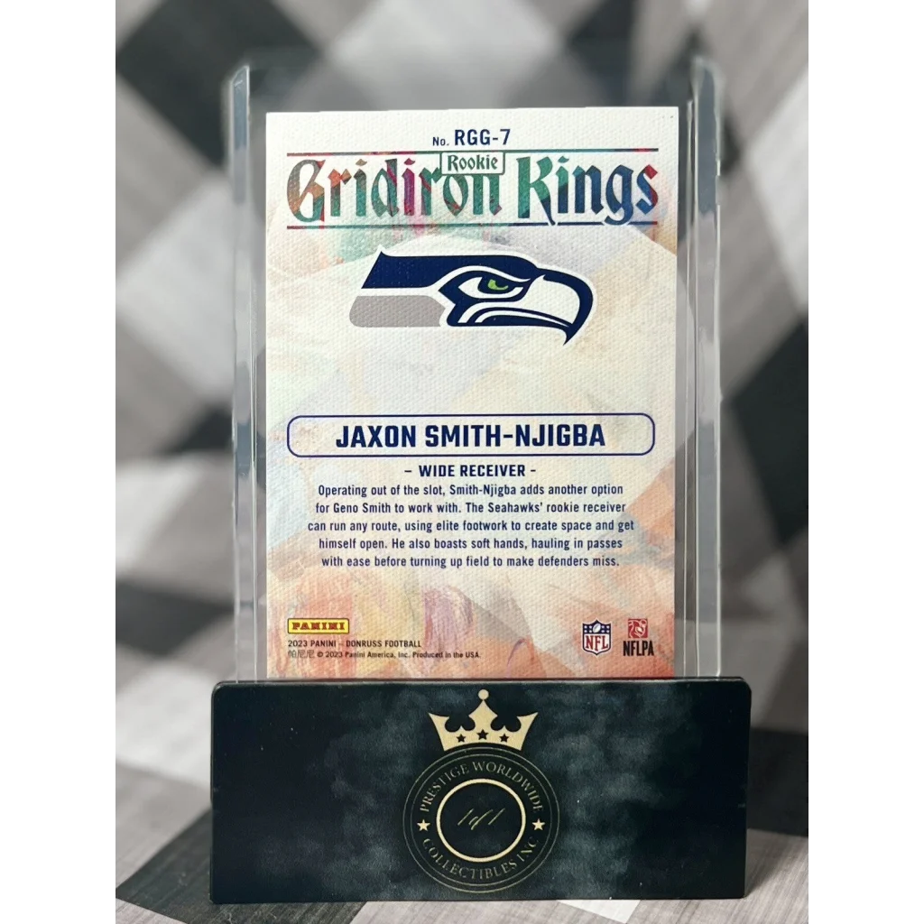 Jaxon Smith-Njigba rookie card in acrylic case from Prestige Worldwide Collectibles