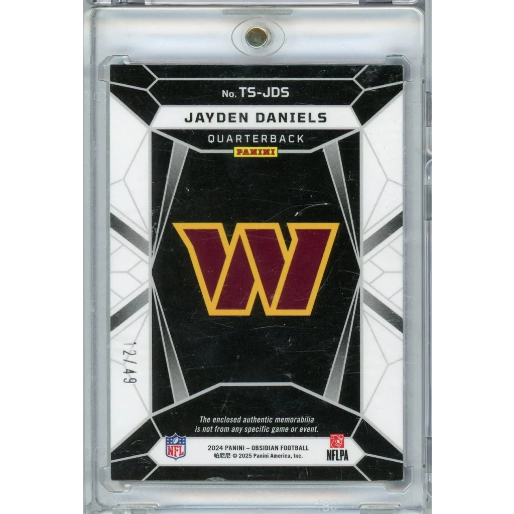 Jayden Daniels Washington Commanders trading card 12/49 with triple swatches