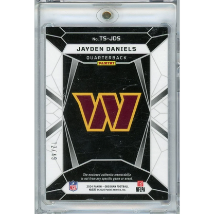 Jayden Daniels Washington Commanders trading card 12/49 with triple swatches
