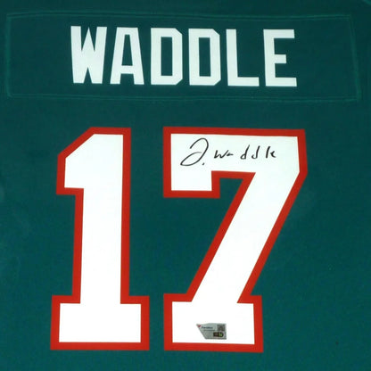 Jaylen Waddle autographed Miami Dolphins framed green jersey with name Waddle and number 17