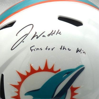 Jaylen Waddle autographed Miami Dolphins replica helmet with teal accents