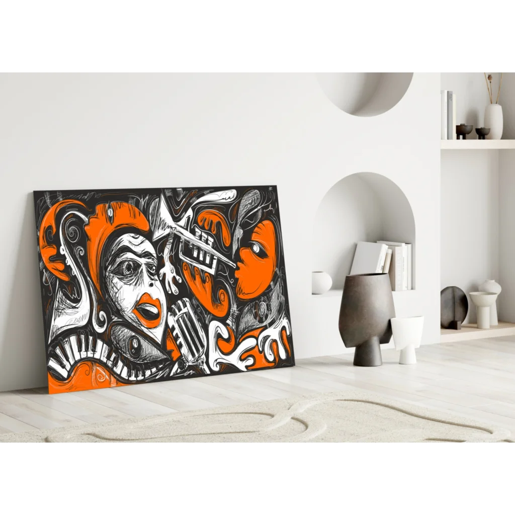 Jazz Fusion Glass Wall Art in Orange and Black | Modern Wall Art Decor | vintageantiquesgifts.com